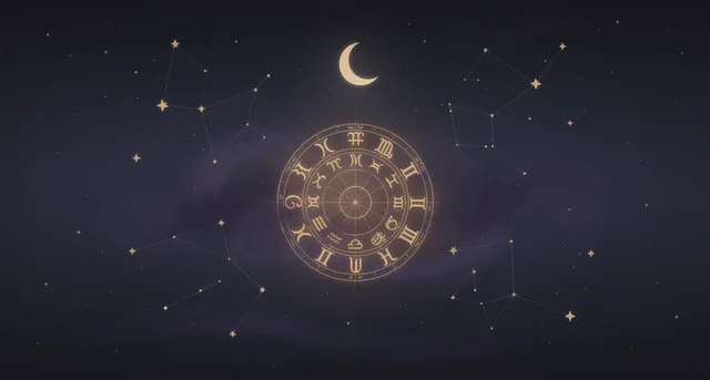 Roue du zodiaque sur un ciel étoilé
